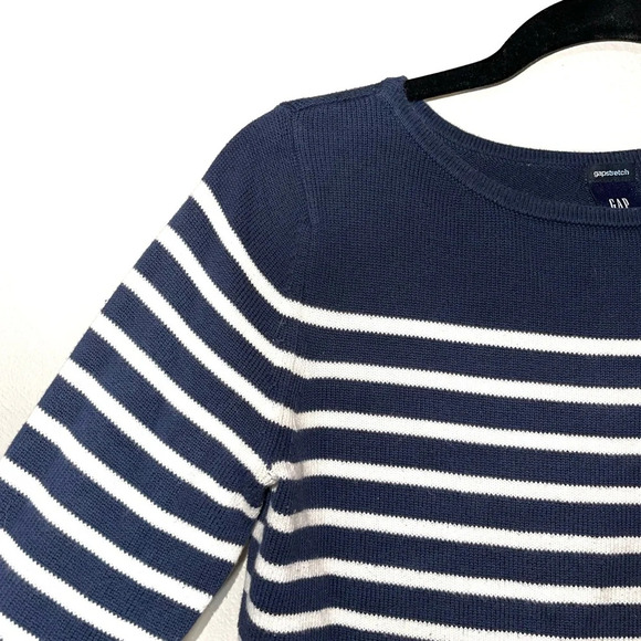 GAP Stretch Navy Blue & White Striped Knit Pullover Sweater Small Women’s - Picture 3 of 11